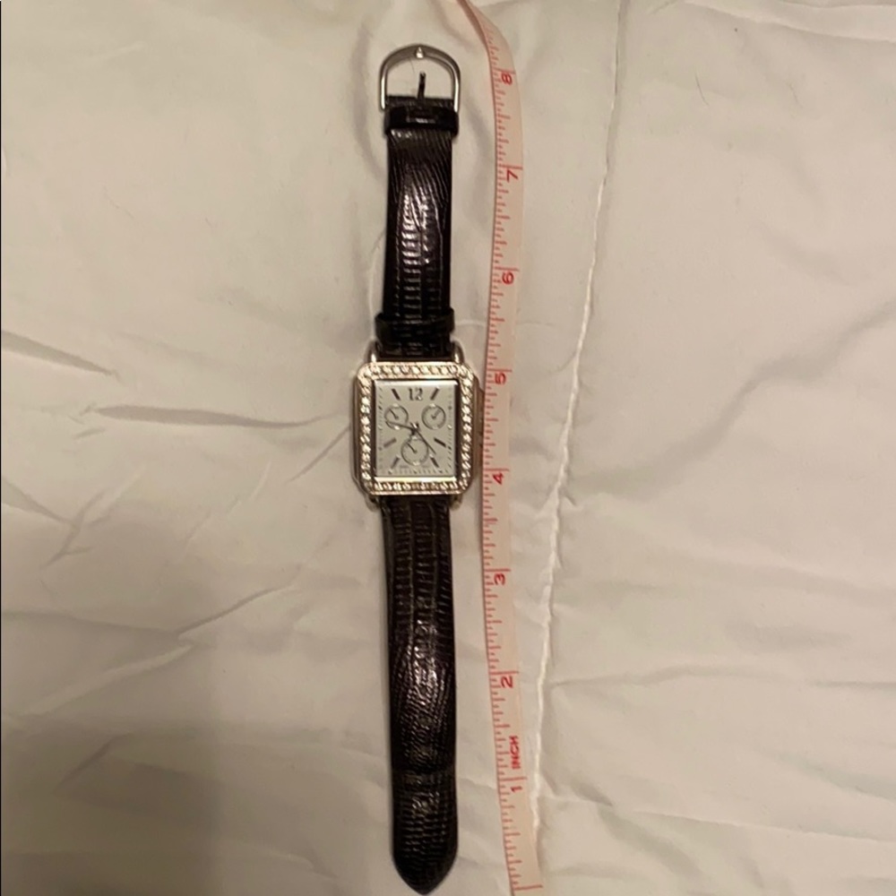 🔥Black leather strap jeweled square face watch